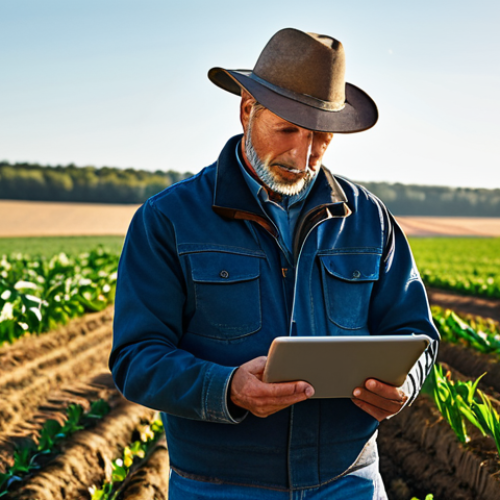 Home 21 Modern Farmer Using Technology**
A professional farmer in modest clothing, using a tablet to monitor crops in a sunlit field, appropriate attire, safe for work, perfect anatomy, natural proportions, daytime, professional photography, high quality.
**