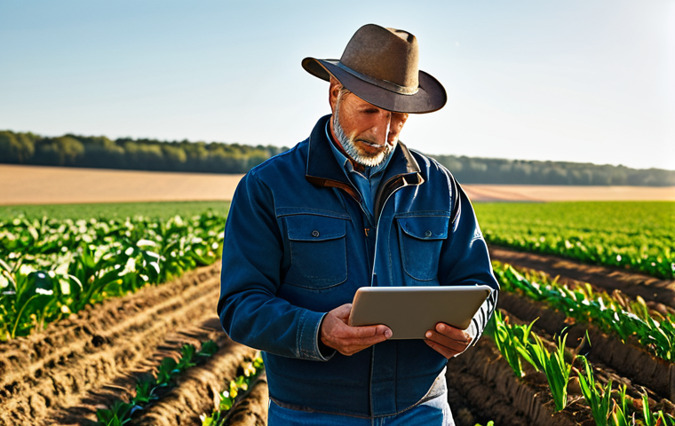Modern Farmer Using Technology**
A professional farmer in modest clothing, using a tablet to monitor crops in a sunlit field, appropriate attire, safe for work, perfect anatomy, natural proportions, daytime, professional photography, high quality.
**