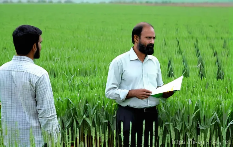 농업기술 자격증을 활용한 컨설팅 사례 - A dynamic scene featuring a knowledgeable male agricultural consultant, in his late 30s, wearing a c...
