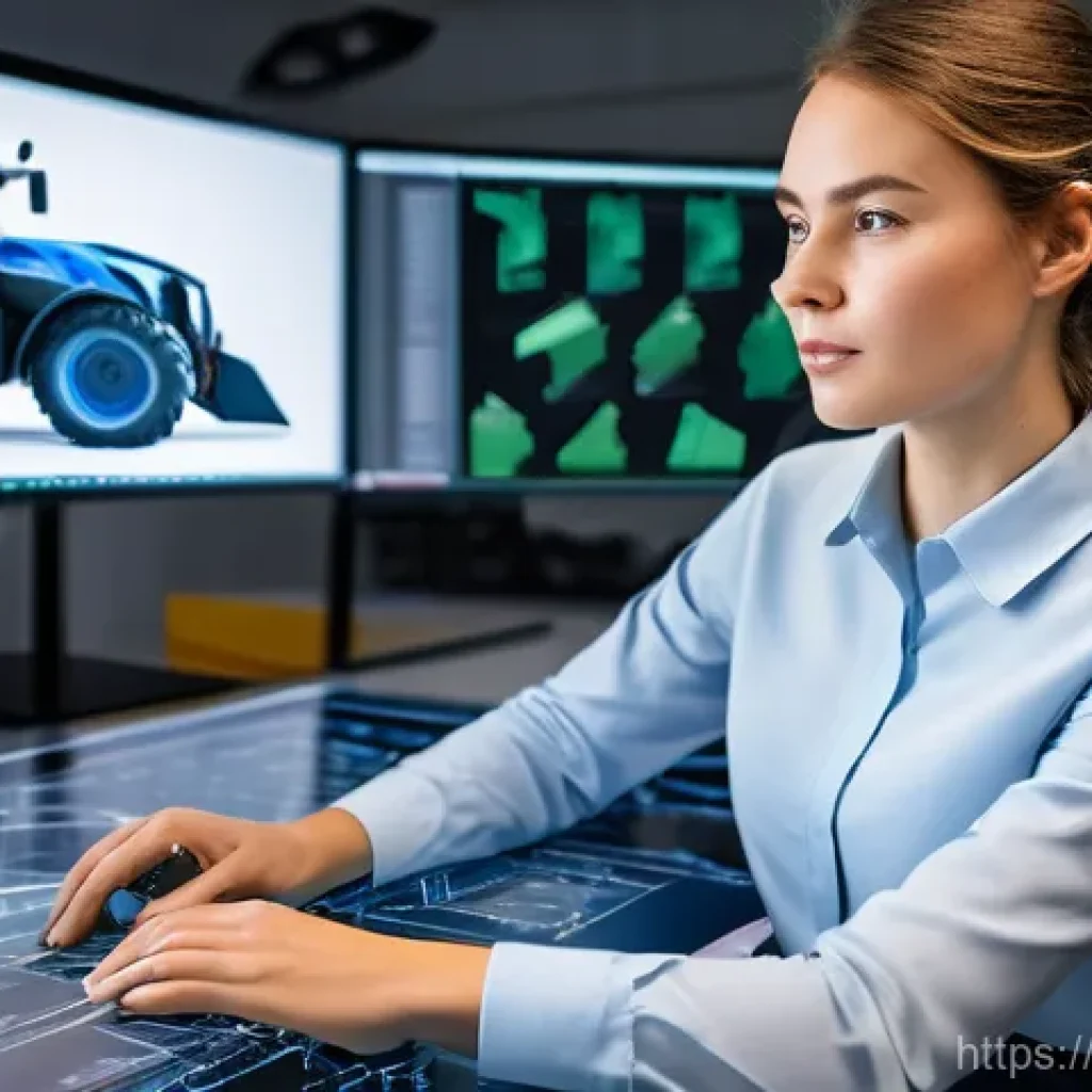 농업기술 직무별 연봉 분석 - A young, focused female agricultural engineer, dressed in a smart casual outfit like a collared shir...
