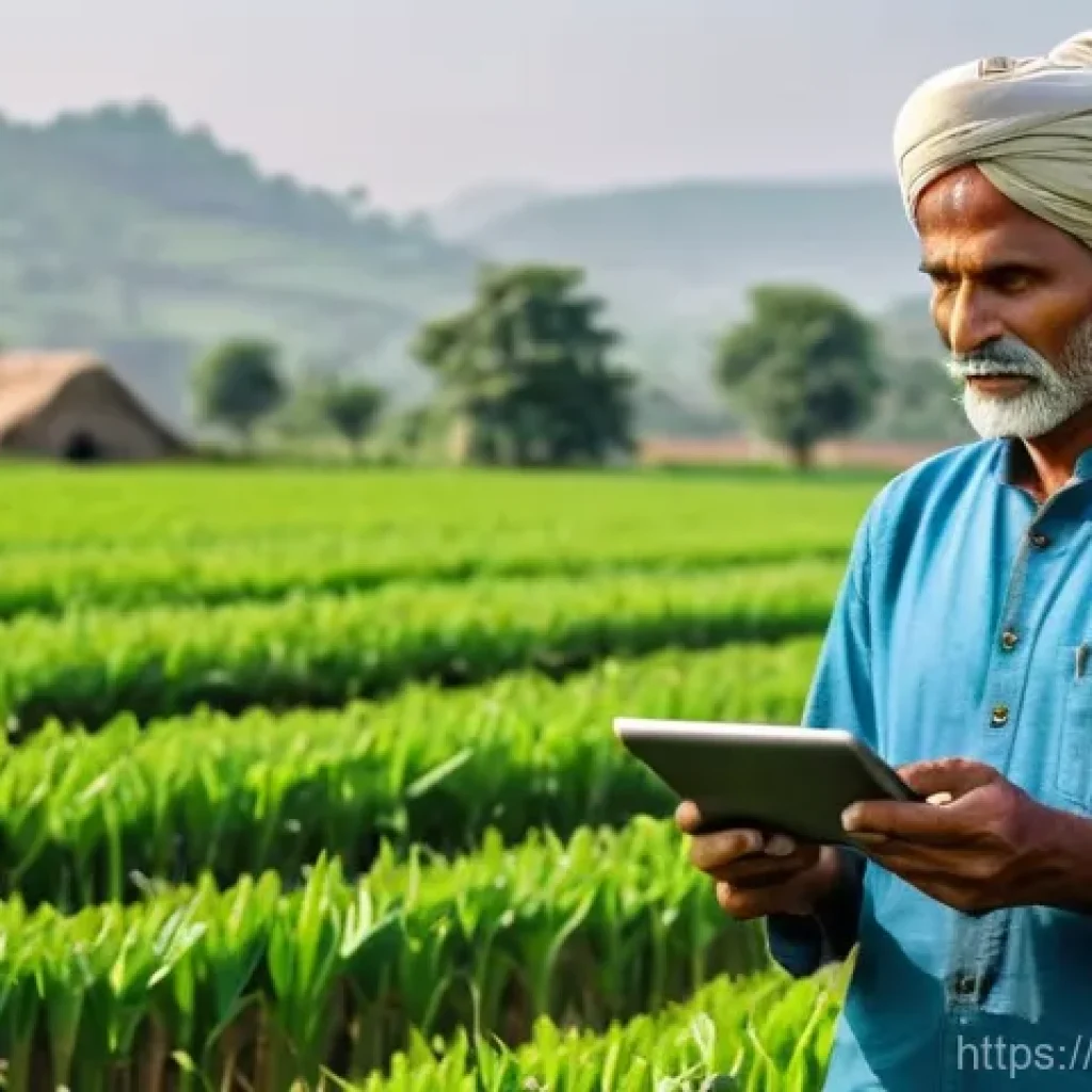 농업기술 관련 직무 스트레스 관리 - **Prompt 1: A Balanced Farmer's Digital Day**
    "A serene, middle-aged Indian farmer, dressed in t...